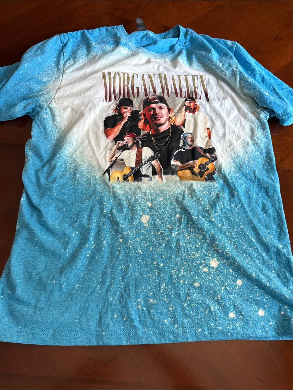 Morgan Wallen Graphic Tee - Blue and White Bleach Effect Short Sleeve